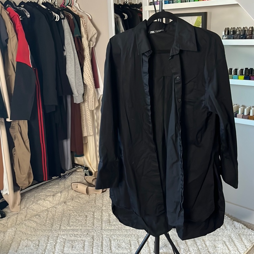 Oversized black button up